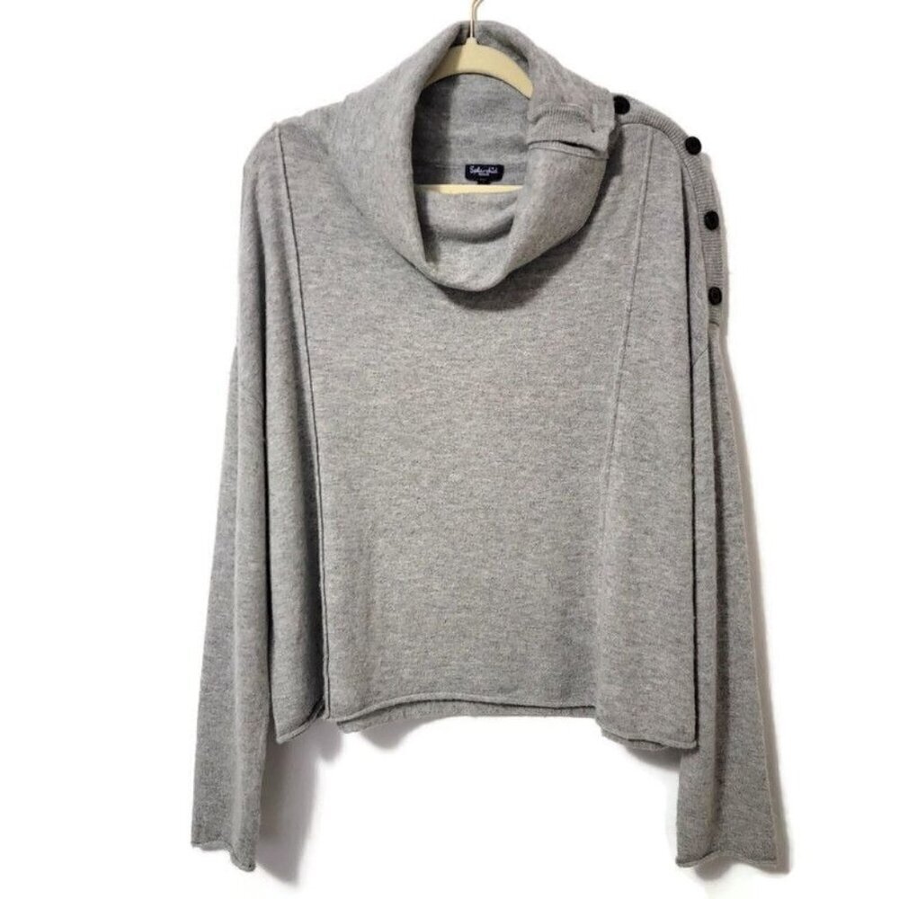 Splendid Wool Blend Cowl Neck Button Side Cozy Gray Pullover Sweater Medium